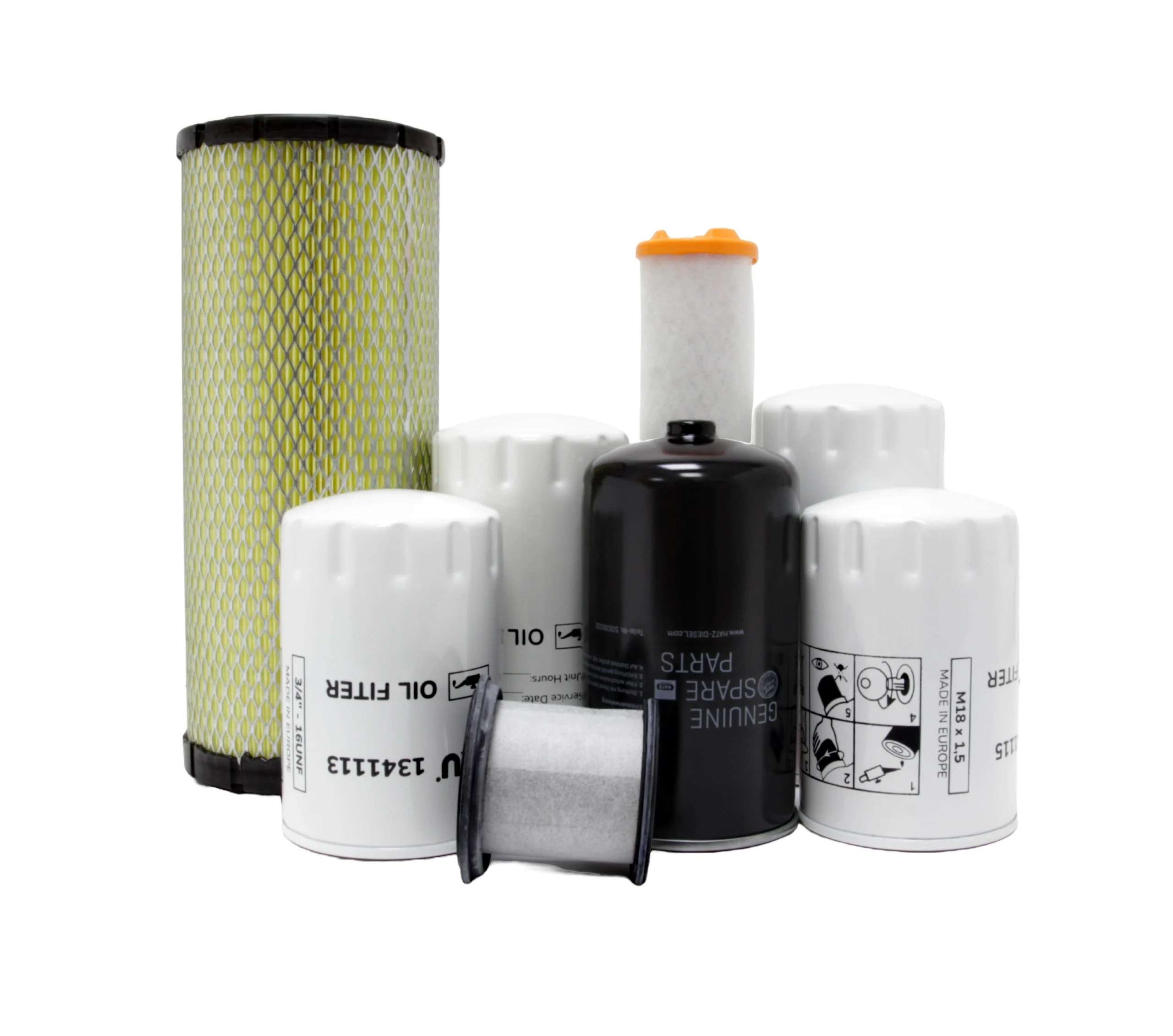 Group photo of TRU Filter products. Oil Filter, Fuel Filter, Air Filter.